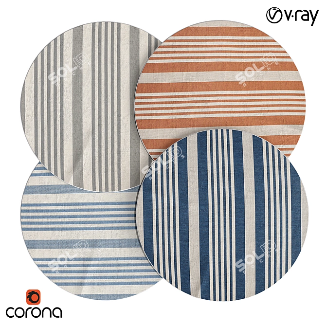 Higgs Beige/Blue Striped Indoor/Outdoor Rug Set 3D model image 1