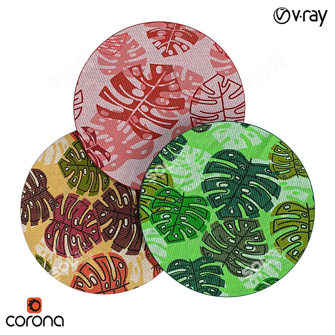 Floral Wool Area Rugs Set of 3 3D model image 1