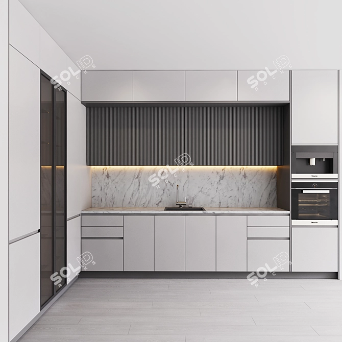 Modern Kitchen Set with Gas Hob, Sink, Oven, and Hood 3D model image 4