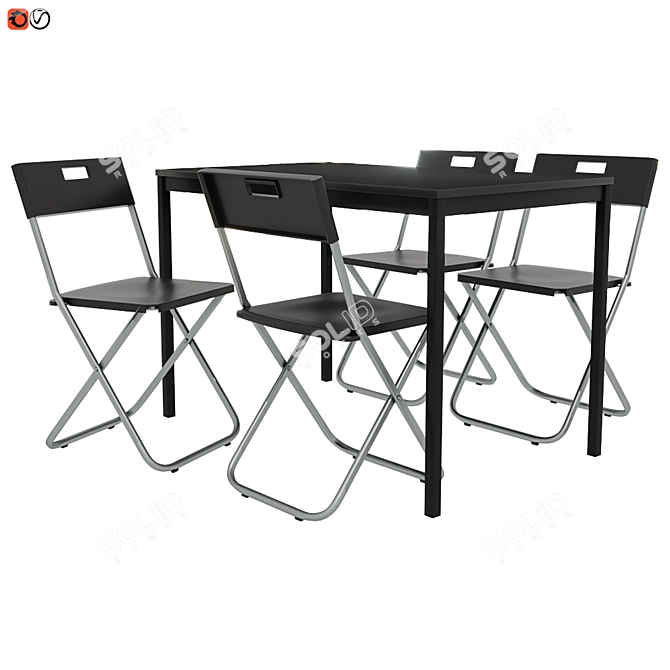 Modern Black Table and Chair Set 3D model image 1