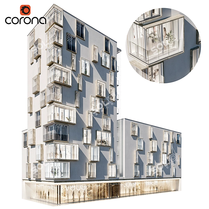 Modern Residential Building Model 3D model image 5