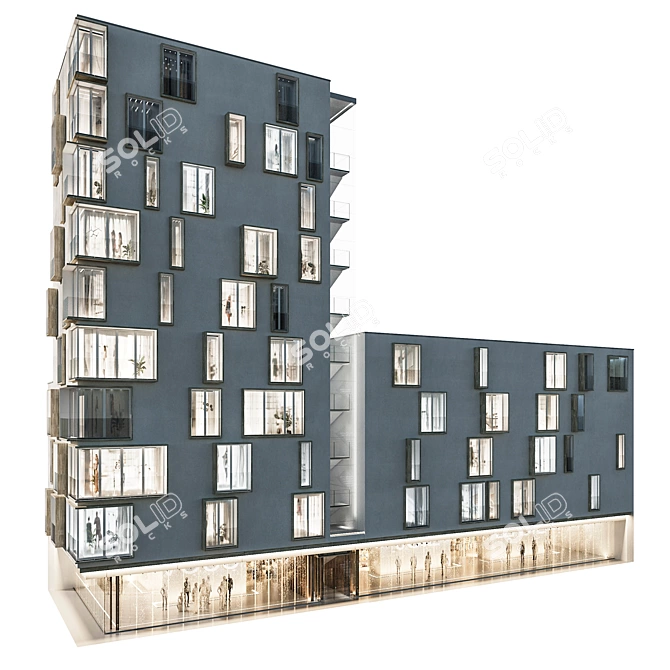 Modern Residential Building Model 3D model image 6