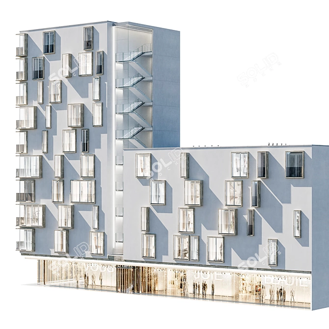 Modern Residential Building Model 3D model image 9