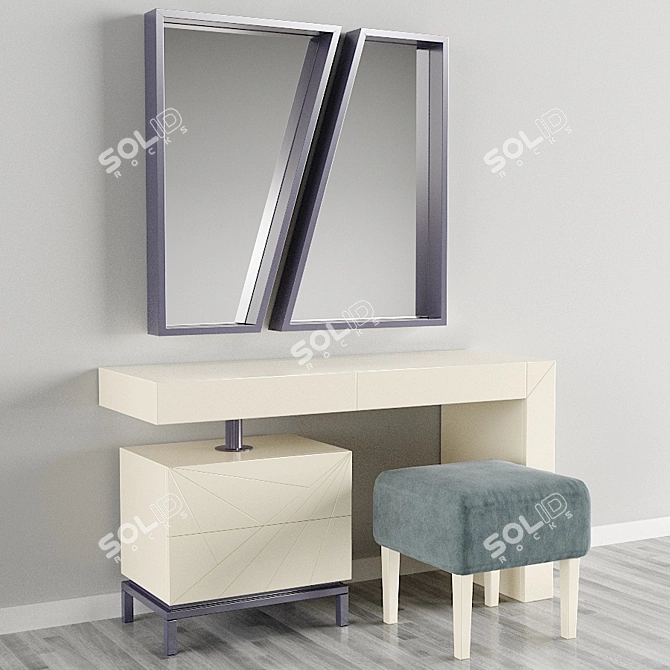 Elegant Vanity Set with Mirror and Ottoman 3D model image 1