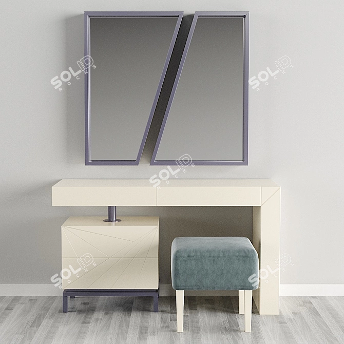 Elegant Vanity Set with Mirror and Ottoman 3D model image 2