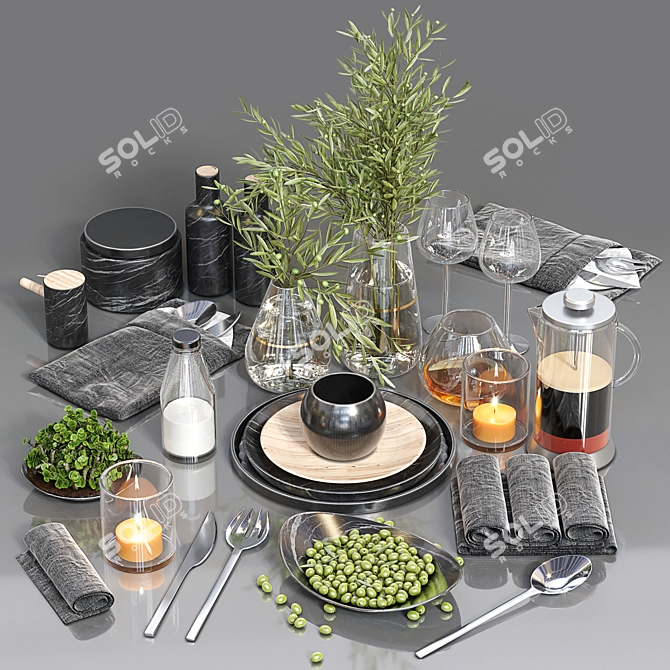 Elegant Dining: Table Setting 02 3D model image 1