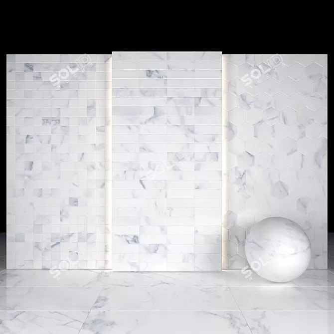 Vintage Carrara White Texture Tiles 3D model image 1