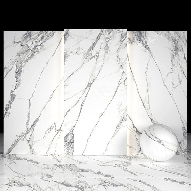 Elegant White Calacatta Tiles 3D model image 2