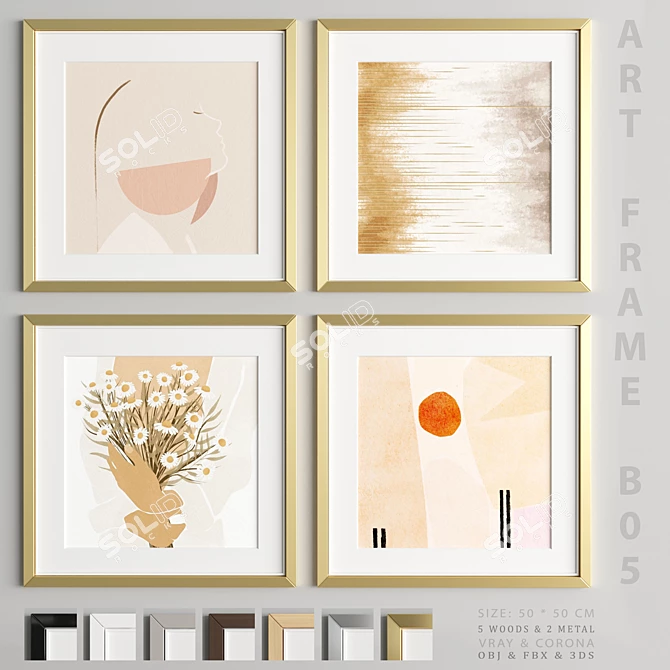 Modern Art Frame B05: 4 Frames, 7 Material Options 3D model image 1