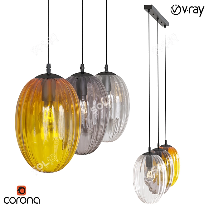 FROTO 3 Pendant Lamp - Metal and Colored Glass 3D model image 1