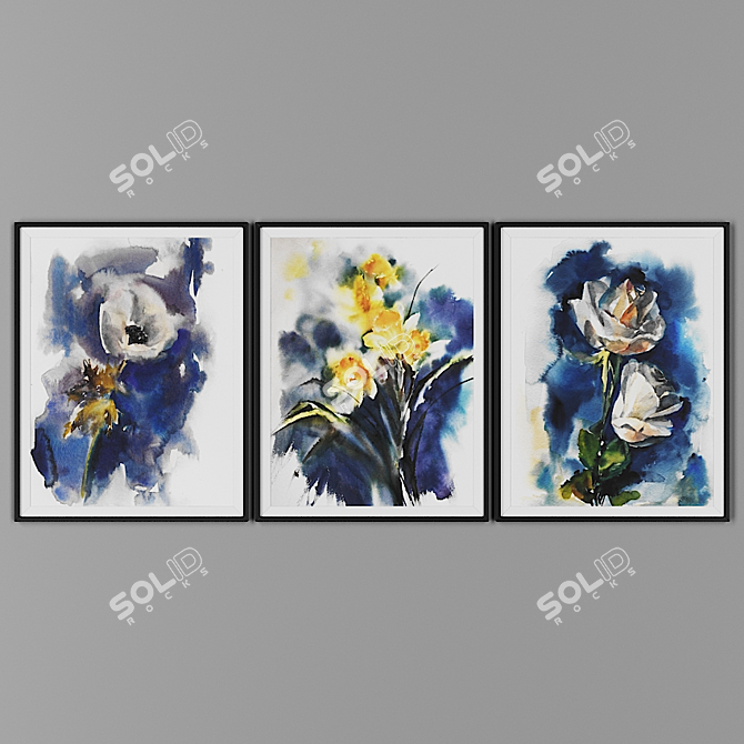 Black Frame Picture Trio 3D model image 1