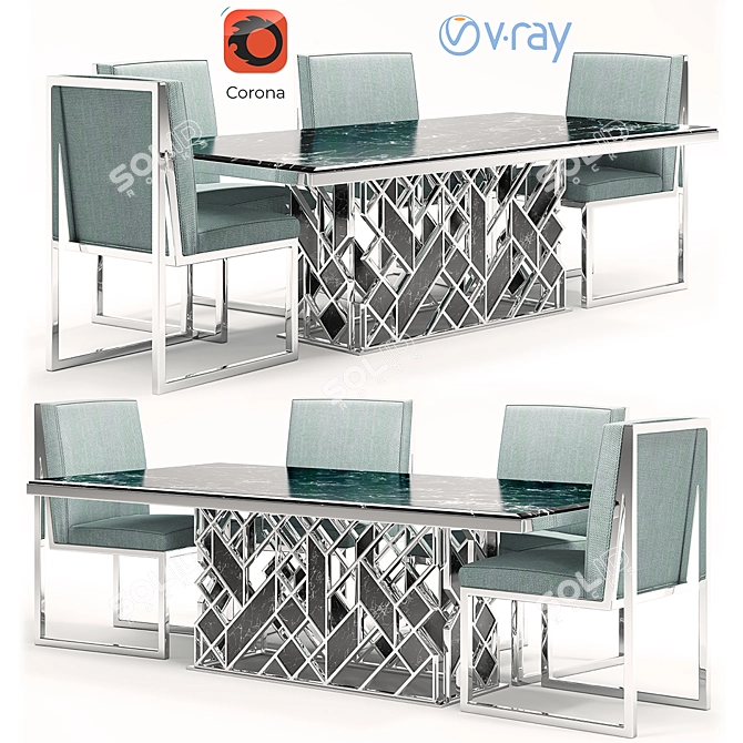 Modern Metal and Marble Dining Table 3D model image 1