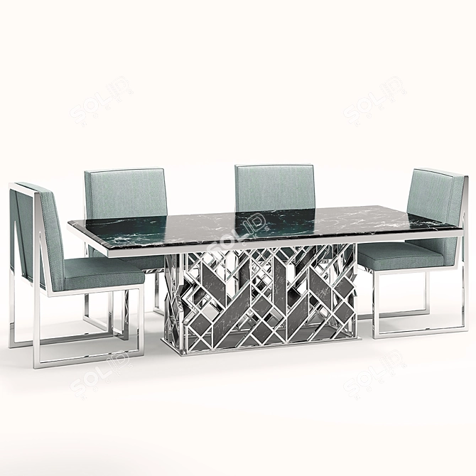 Modern Metal and Marble Dining Table 3D model image 2