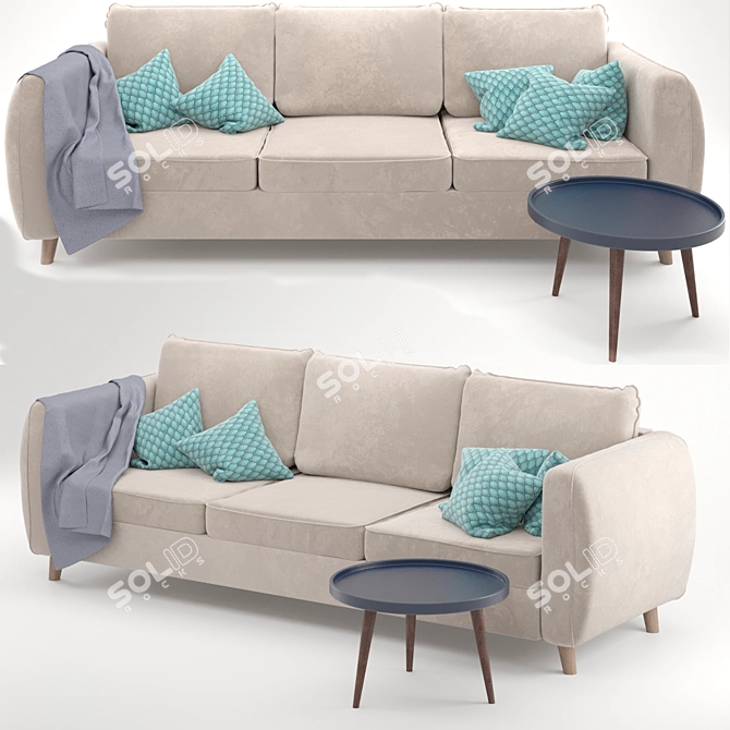 Beige Velvet Plantis Sofa 3D model image 1