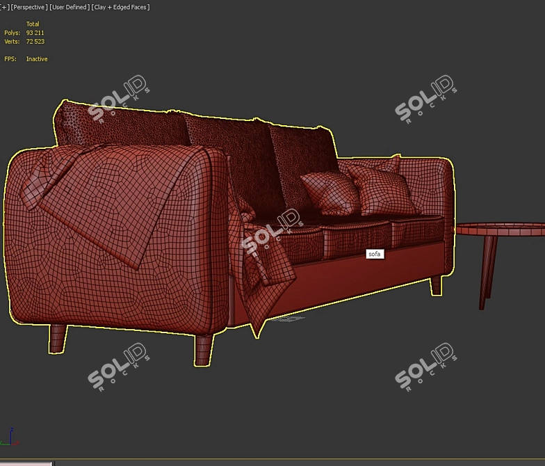 Beige Velvet Plantis Sofa 3D model image 3