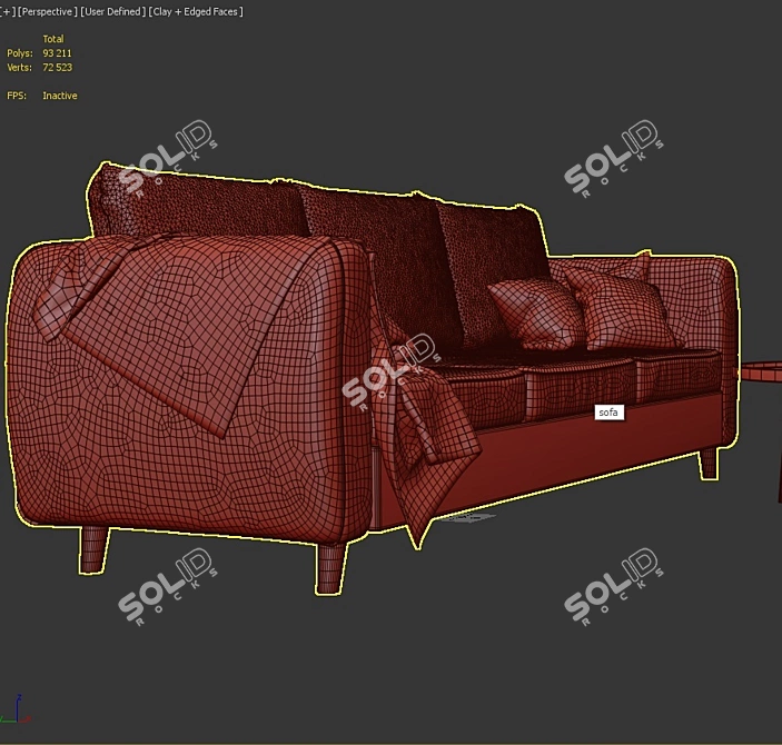 Beige Velvet Plantis Sofa 3D model image 4