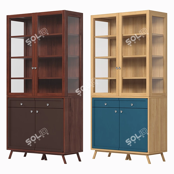 Title: Cube Sideboard, Natural Oak, Blue 3D model image 2