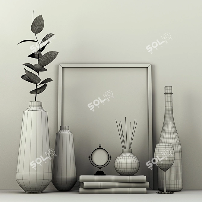 Elegant Decor Set: Flowers, Books, Frames & More 3D model image 4