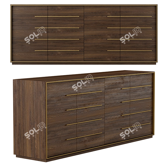 Modern Calvin Panel 4-Door Sideboard 3D model image 3