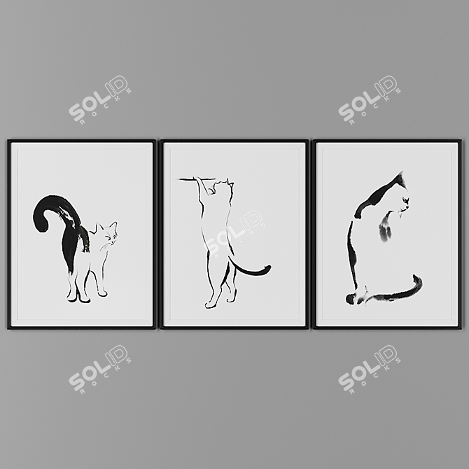 Sleek Black Frame Trio 3D model image 1