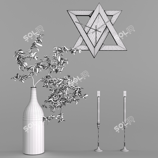 Elegant Plant Candle & Wall Clock 3D model image 4