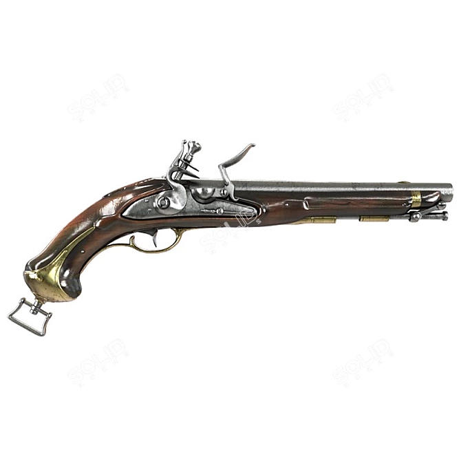 French Antique Flintlock Pistol 3D model image 1