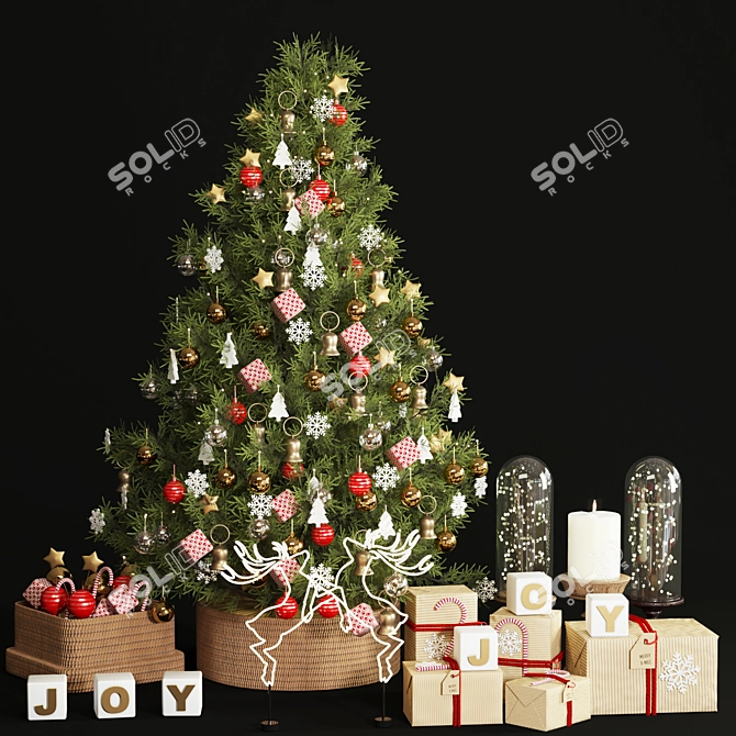 Festive Christmas Decorative Tree 3D model image 2