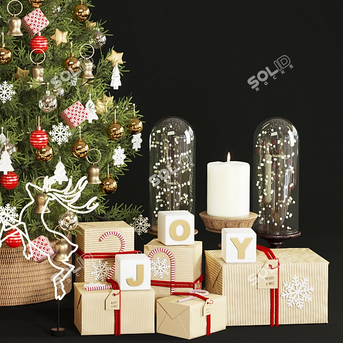 Festive Christmas Decorative Tree 3D model image 4