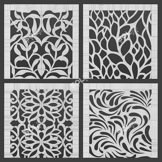 Decorative Carved Panels Set 3D model image 1