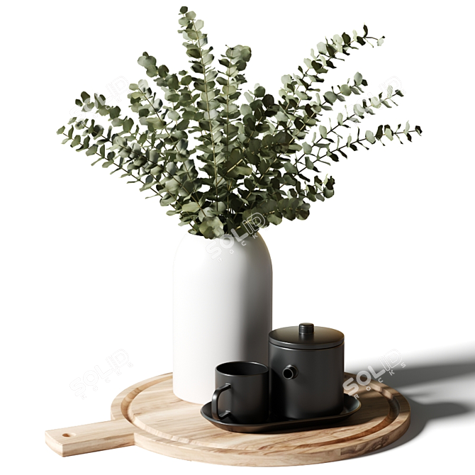 Title: Eucalyptus Bouquet & Tea Set 3D model image 1