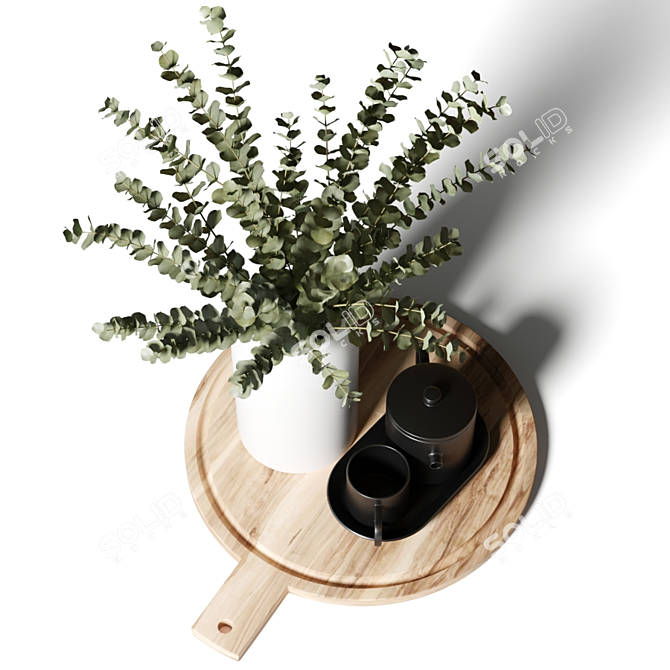 Title: Eucalyptus Bouquet & Tea Set 3D model image 2