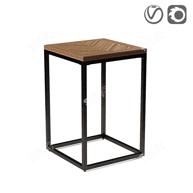 Rustic Green Wood & Metal Table 3D model image 1