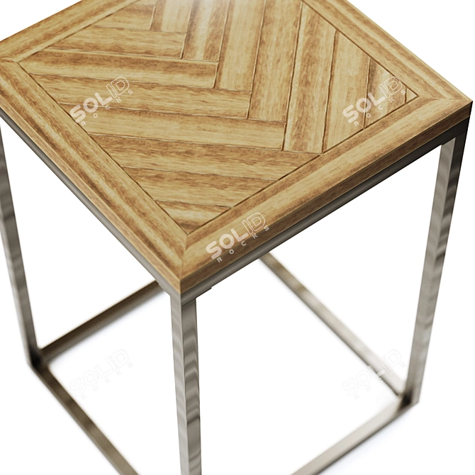 Rustic Green Wood & Metal Table 3D model image 4