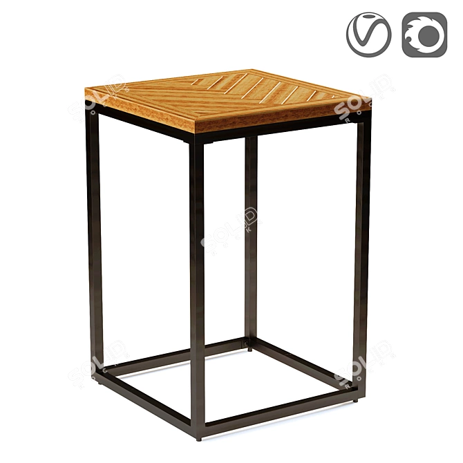 Rustic Green Wood & Metal Table 3D model image 6