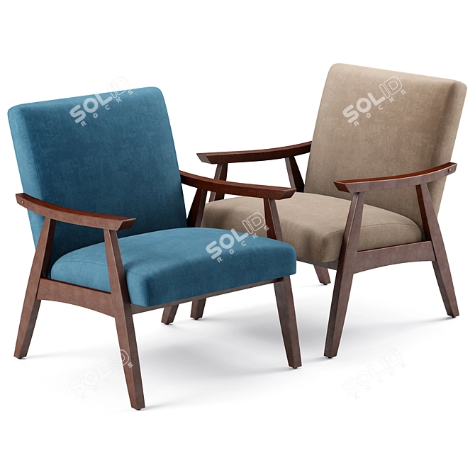 Elegant Linen Mid Century Chair 3D model image 1