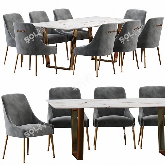 Velvet Elowen Chair and Malulani Dining Table Set 3D model image 1
