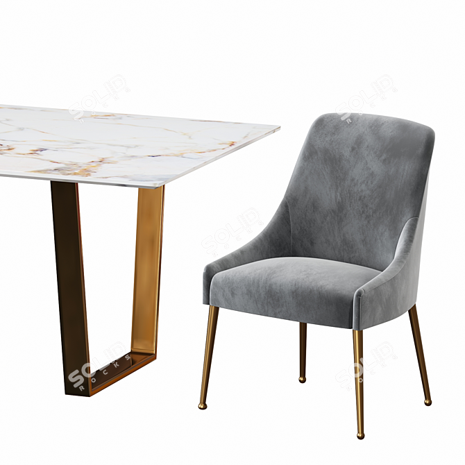Velvet Elowen Chair and Malulani Dining Table Set 3D model image 3