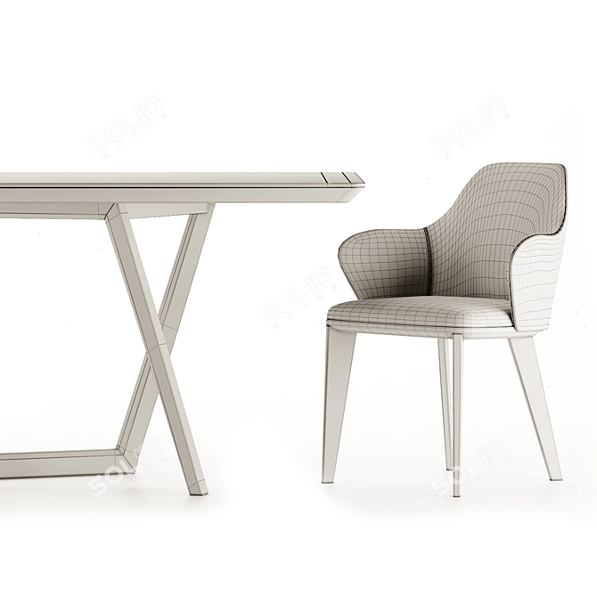 Modern Walnut & White Dining Table 3D model image 1