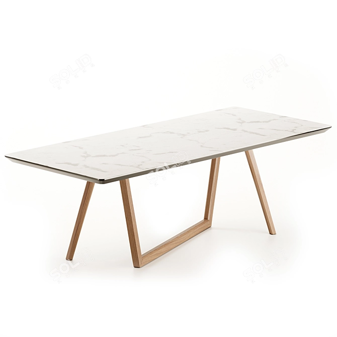 Modern Walnut & White Dining Table 3D model image 3