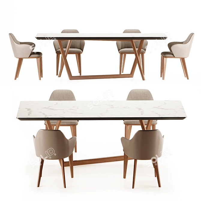 Modern Walnut & White Dining Table 3D model image 5