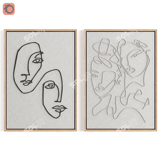 Art Face Line Set 02: Creative Frames Kit 3D model image 1