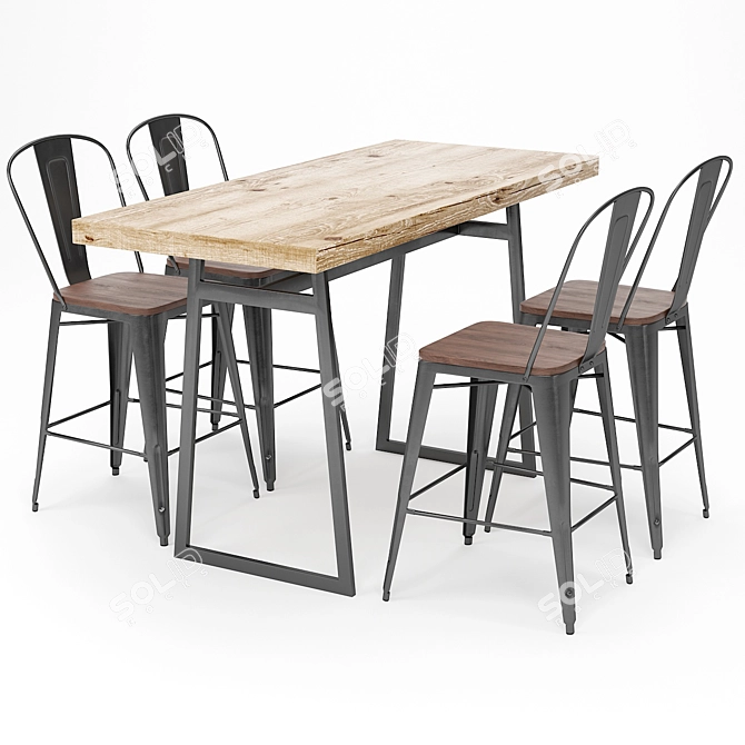 Vintage Bar Table and Stools 3D model image 1
