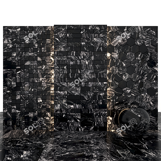 Elegant Oscuro Mist Granite Slabs 3D model image 3