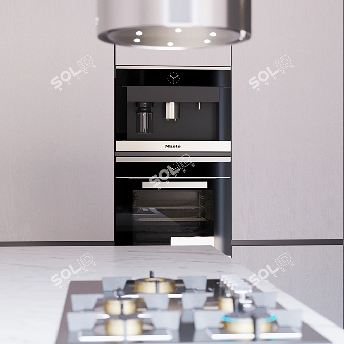 Modern Kitchen Set with Gas Hob, Sink, Oven & Hood 3D model image 3