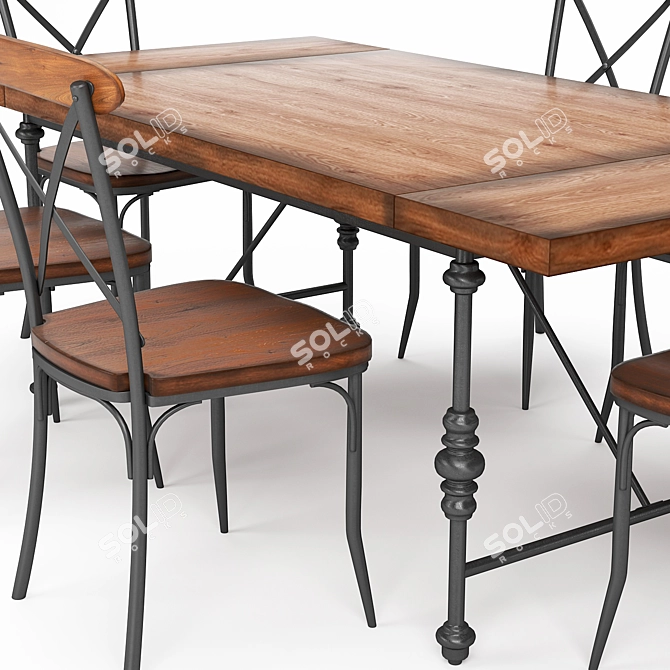 Industrial Rustic Dining Table Set 3D model image 2