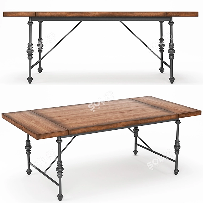 Industrial Rustic Dining Table Set 3D model image 4