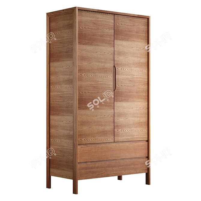 Dark Stained Ash Ledger Wardrobe 3D model image 1