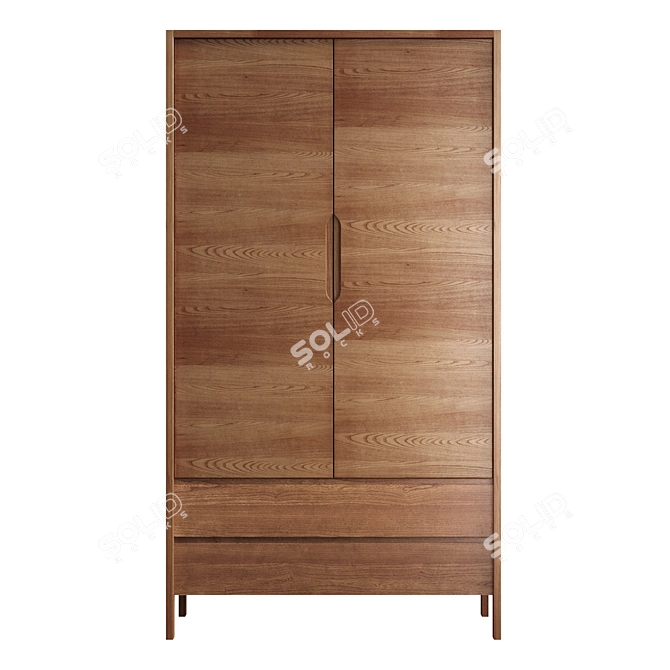 Dark Stained Ash Ledger Wardrobe 3D model image 2