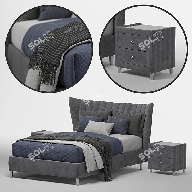 Luxurious Knox Velvet Upholstered Bed 3D model image 2