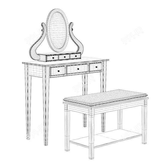 Chiavegato KlassiK Dubai Dressing Table & Bench 3D model image 5